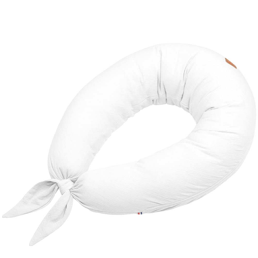 Coussin d'allaitement déhoussable en gaze de coton blanc 160x25 cm