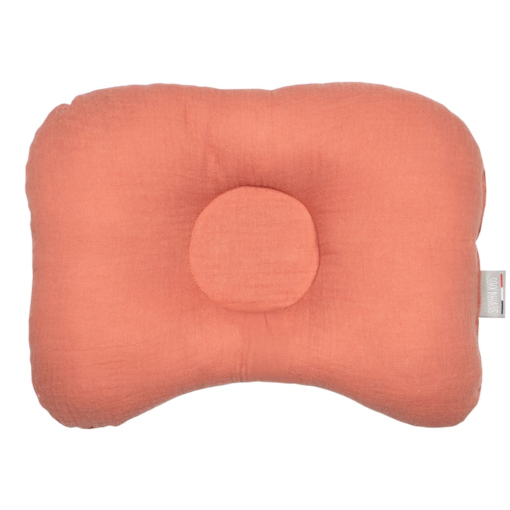 Coussin cale tête bébé en gaze de coton terracotta 30x25 cm