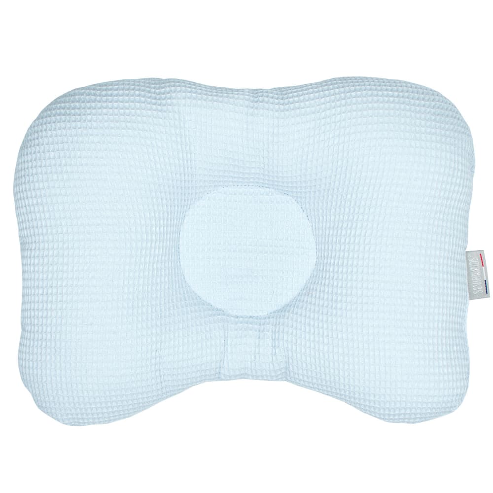 Coussin cale tête bébé en coton bleu 30 x 25 cm