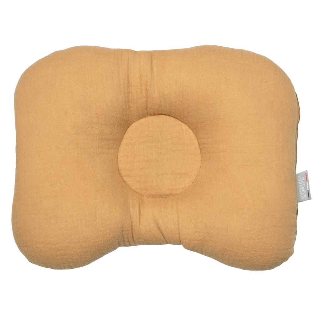 Coussin cale tête bébé en gaze de coton camel 30x25 cm