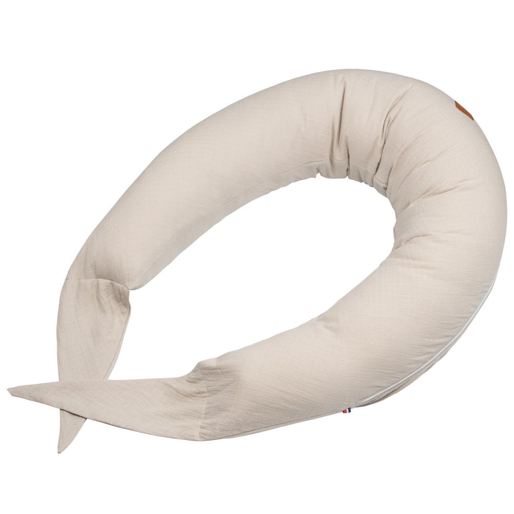 Coussin d'allaitement déhoussable en gaze de coton beige 160x25 cm (Sevira Kids) - Image 1