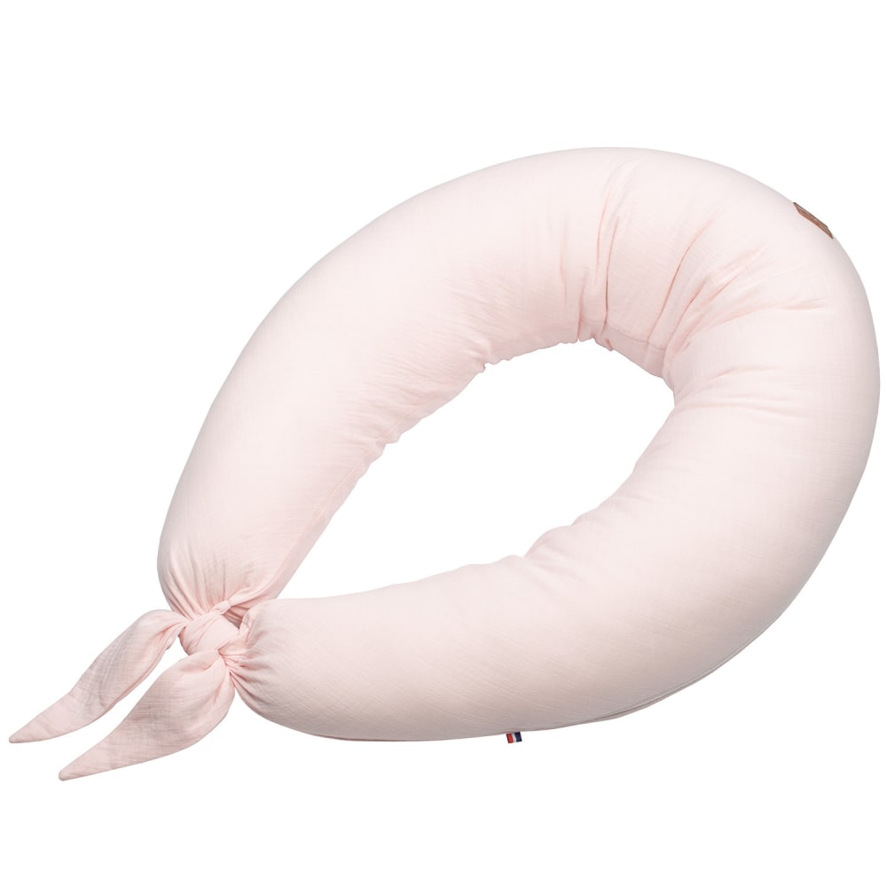 Coussin d'allaitement déhoussable en gaze de coton rose 160x25 cm
