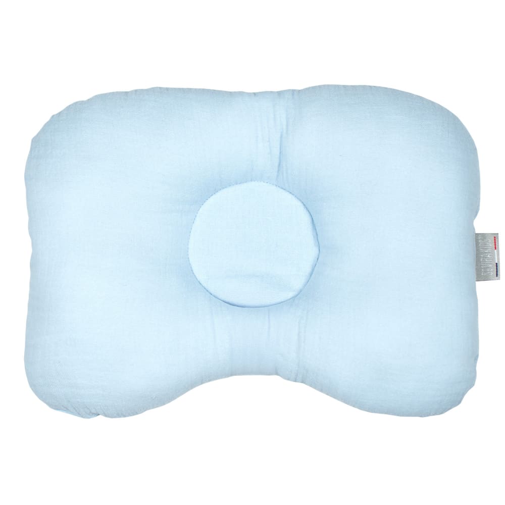 Coussin cale tête bébé en gaze de coton bleu 30x25 cm