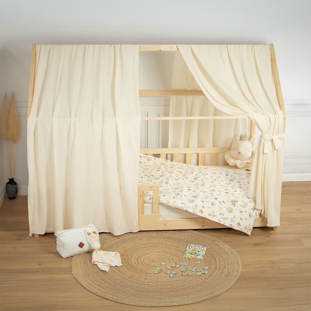 Ciel de lit cabane enfant gaze de coton écru 130x390 cm