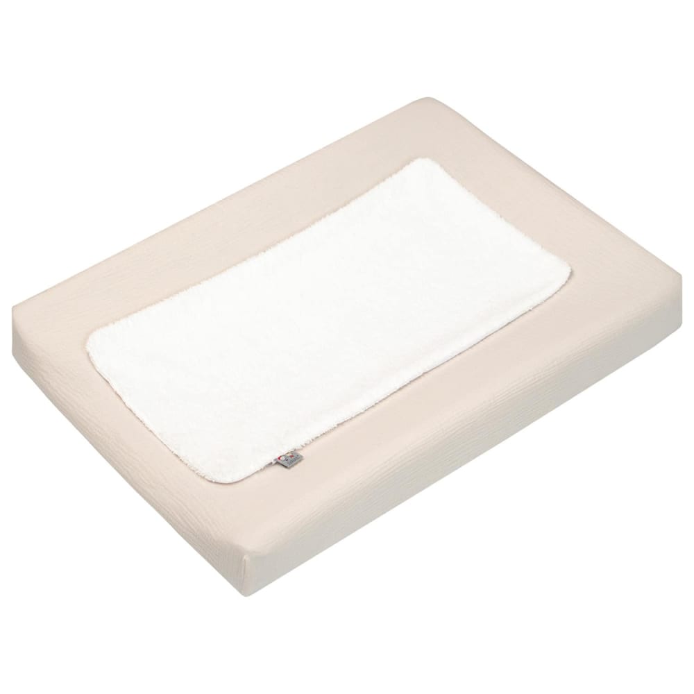 Housse matelas à langer bébé + tapis gaze de coton beige 70x50 cm