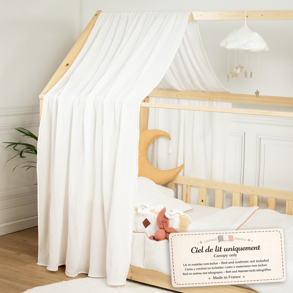 Ciel de lit cabane enfant gaze de coton blanc 130x360 cm - Maisons du Monde