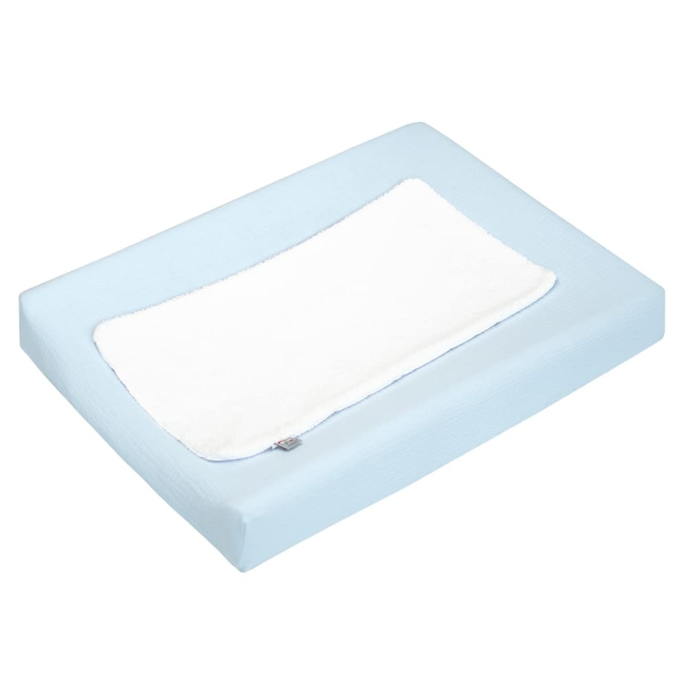 Housse matelas à langer bébé + tapis gaze de coton bleu 70x50 cm