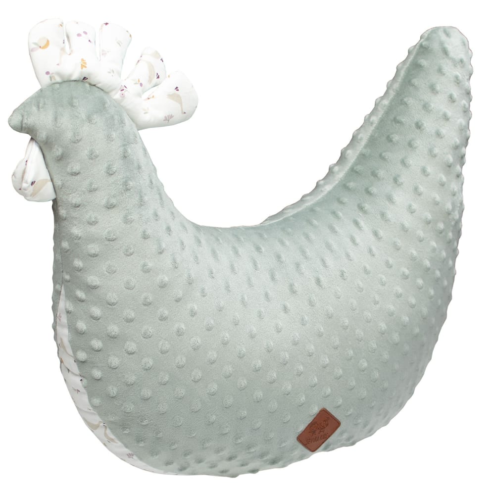 Coussin d'allaitement poule en minky vert de gris 50x40 cm