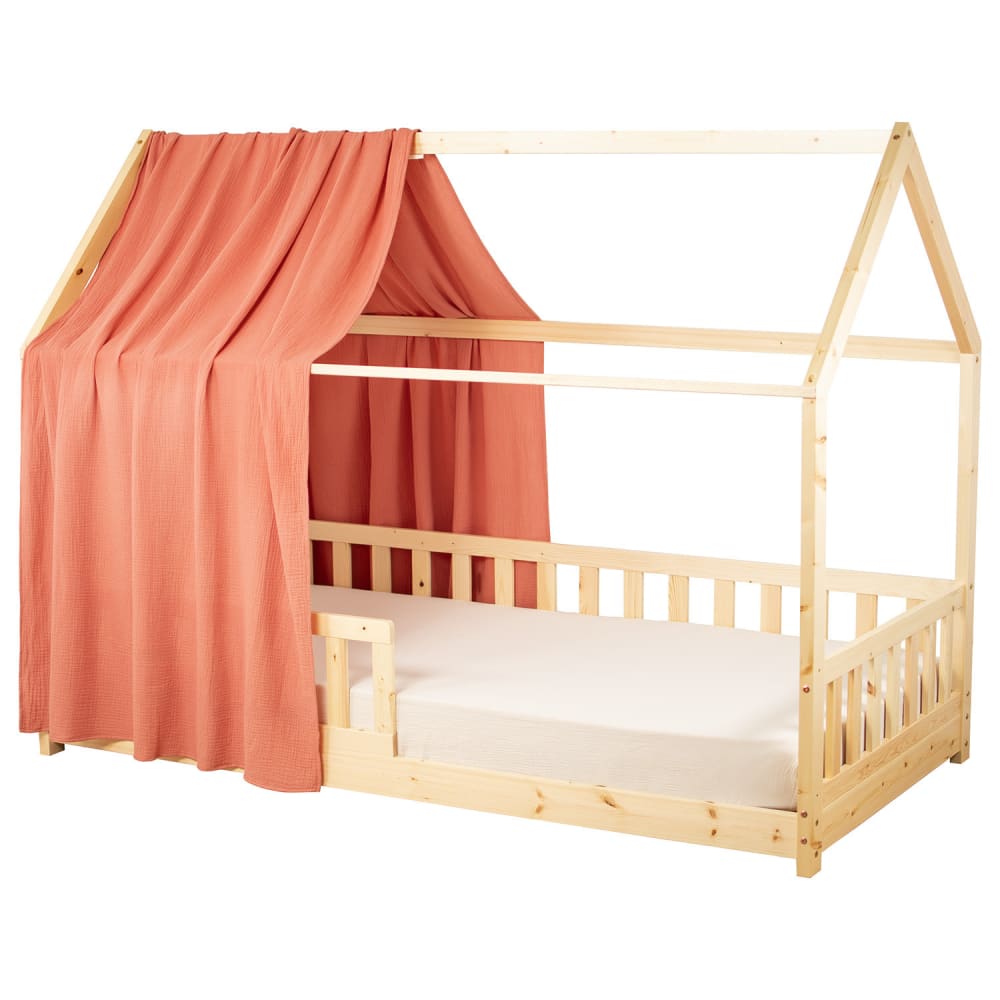 Ciel de lit cabane enfant gaze de coton terracotta 130x420 cm