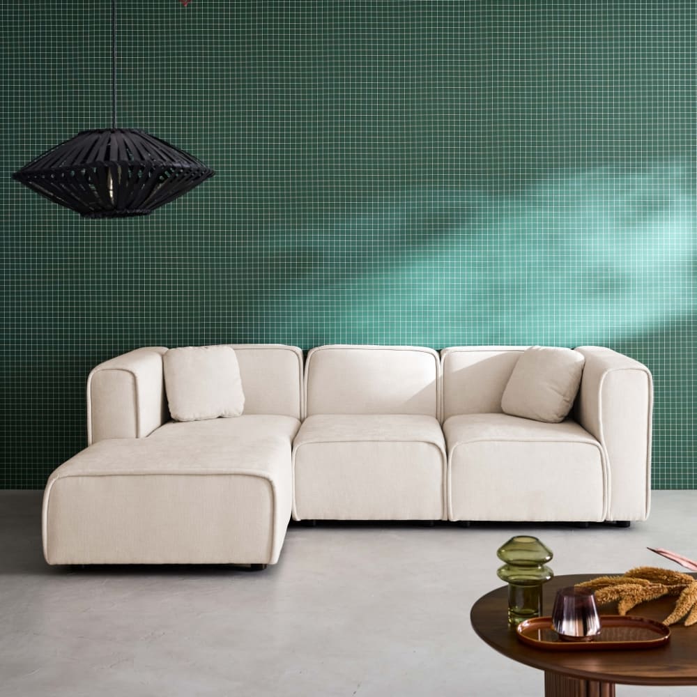 Canapé d'angle gauche 3 places tissu beige Canapé d'angle gauche 3 places tissu beige