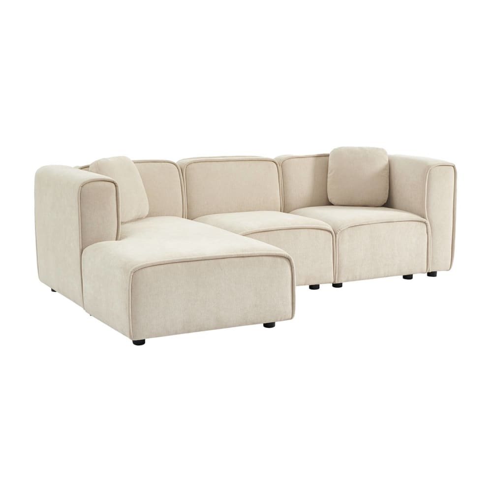 Canapé d'angle gauche 3 places tissu beige