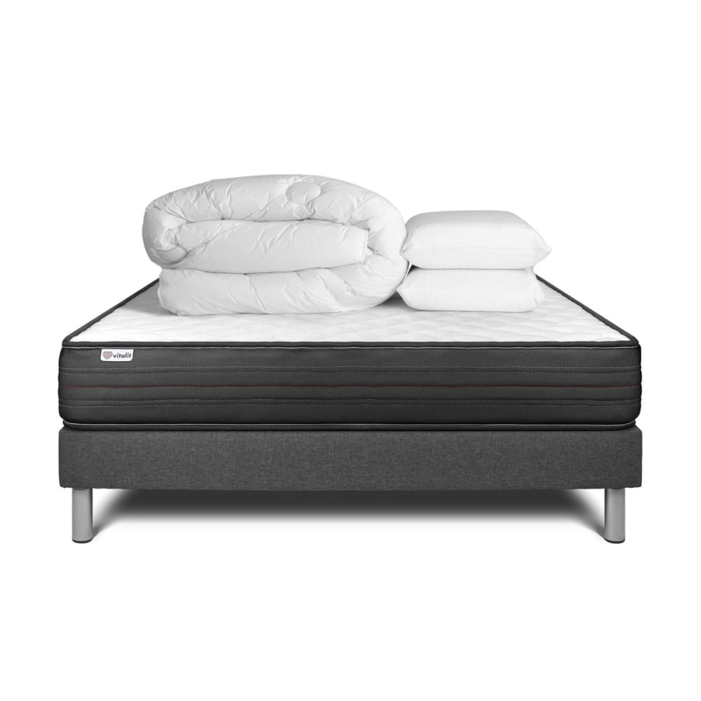 Pack sommier kit matelas Mémoire de forme 140x190 Gris Complet