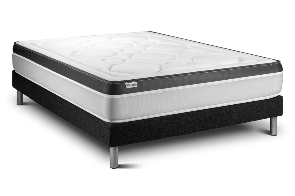 Ensemble 180x200 Matelas Mémoire de forme Sommier kit Noir