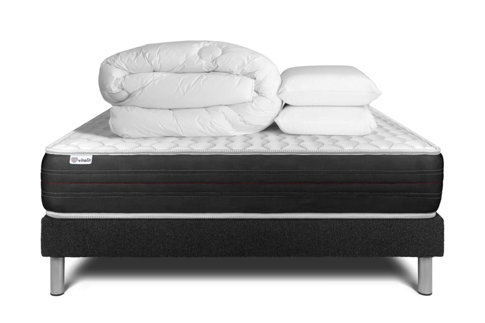 Pack sommier kit matelas Ressorts ensachés 180x200 Noir Complet