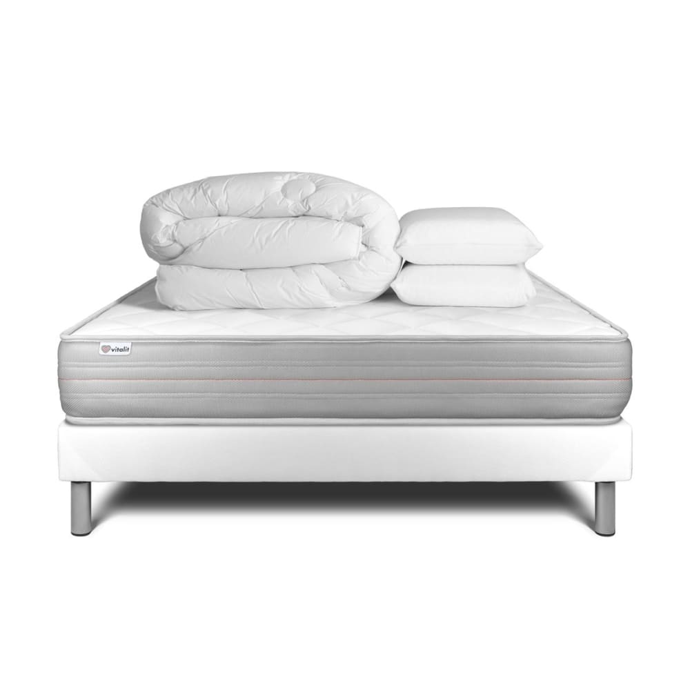 Pack sommier kit matelas Mémoire de forme 180x200 Blanc Complet