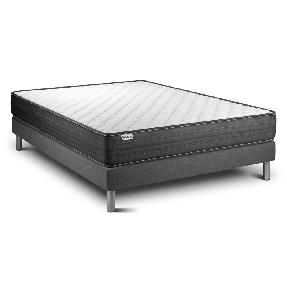 Ensemble 180x200 Matelas Mémoire de forme Sommier kit Gris