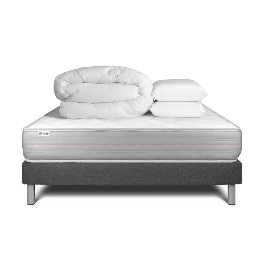 Pack sommier kit matelas Mémoire de forme 140x190 Gris Complet