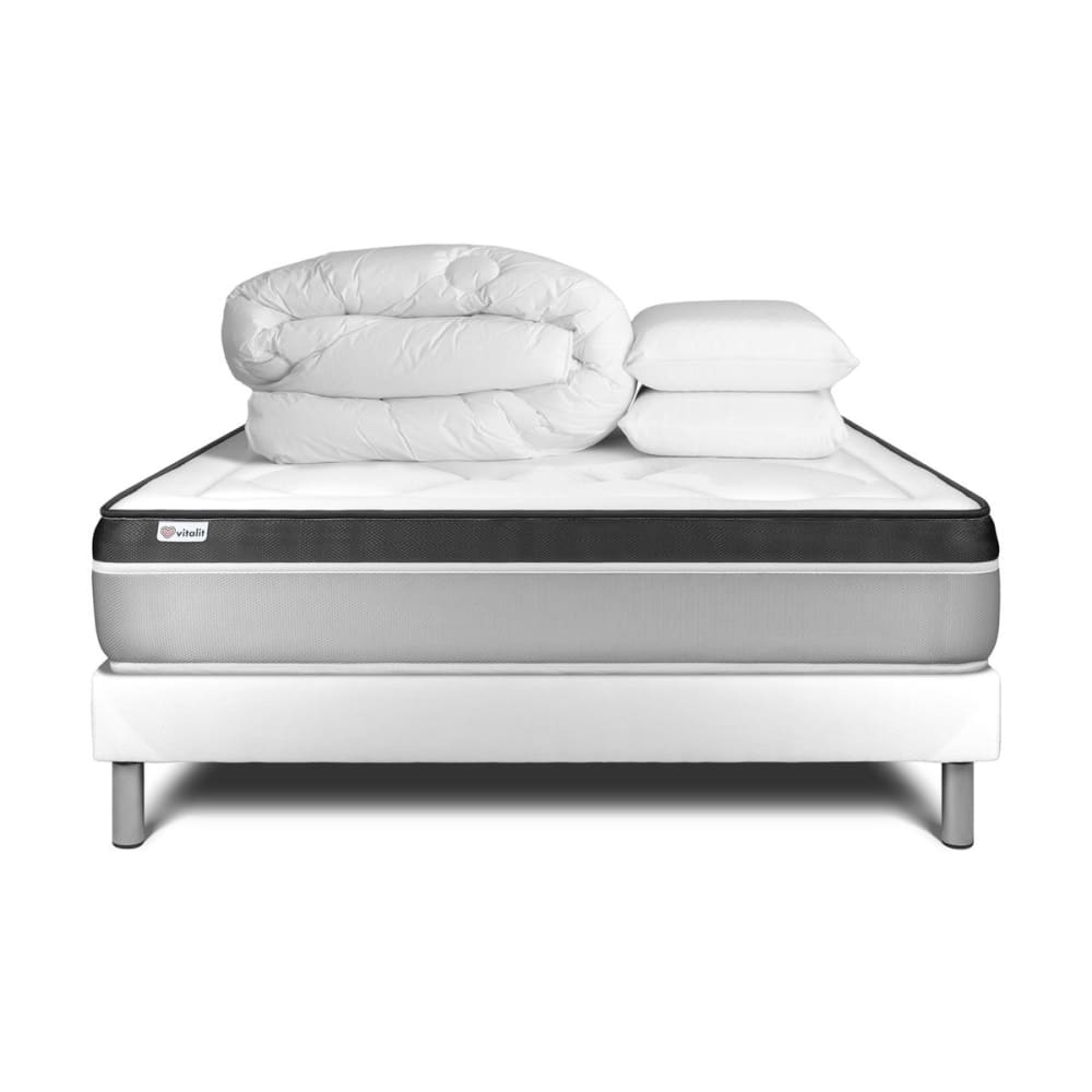 Pack sommier kit matelas Mémoire de forme 160x200 Blanc Complet