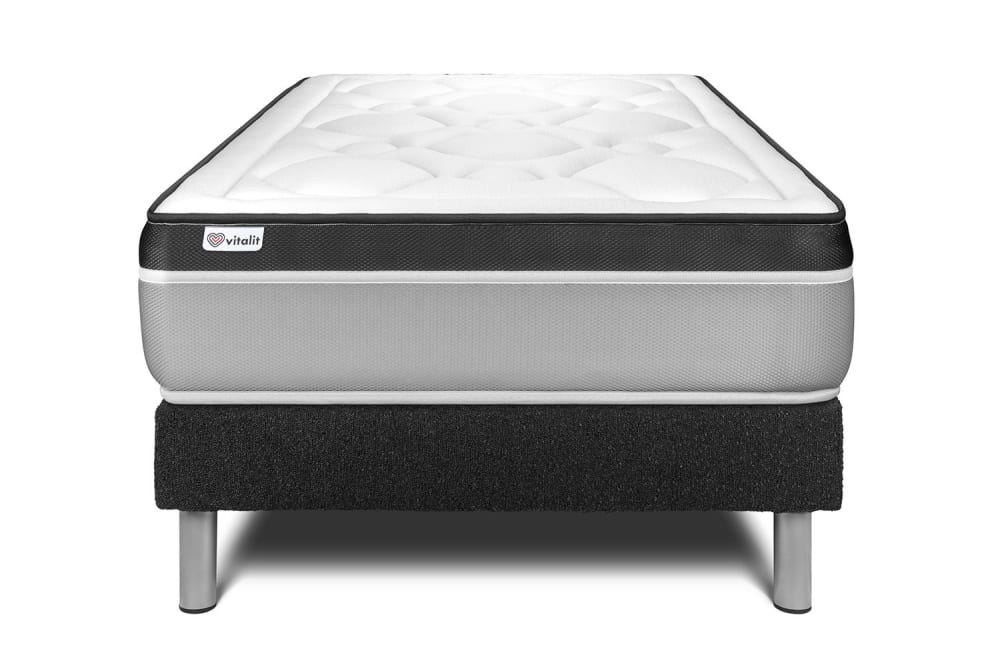 Ensemble 90x200 Matelas Mémoire de forme Sommier kit Noir