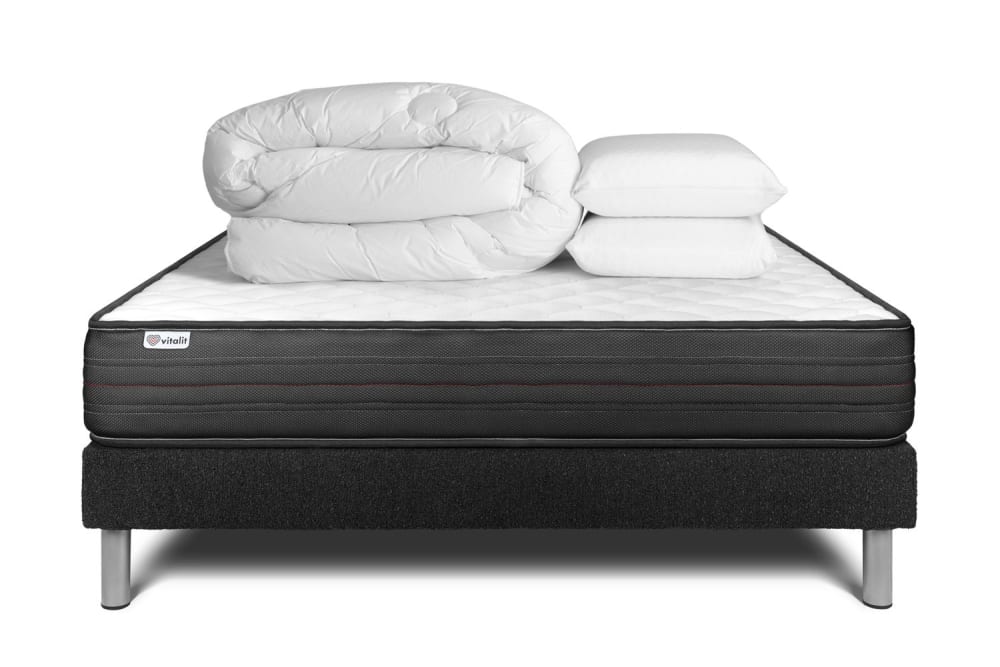 Pack sommier kit matelas Mémoire de forme 160x200 Noir Complet