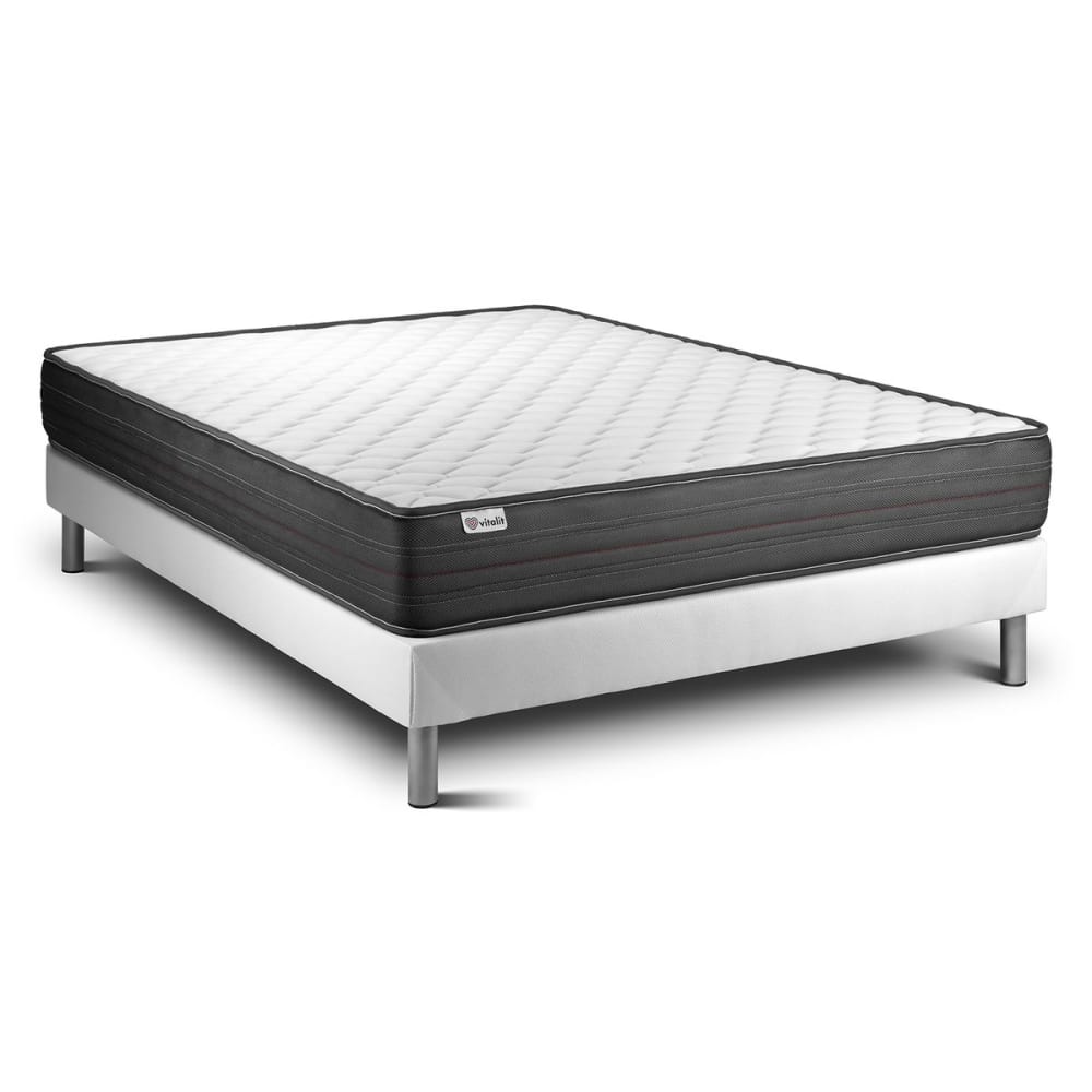 Ensemble 200x200 Matelas Mémoire de forme Sommier kit Blanc