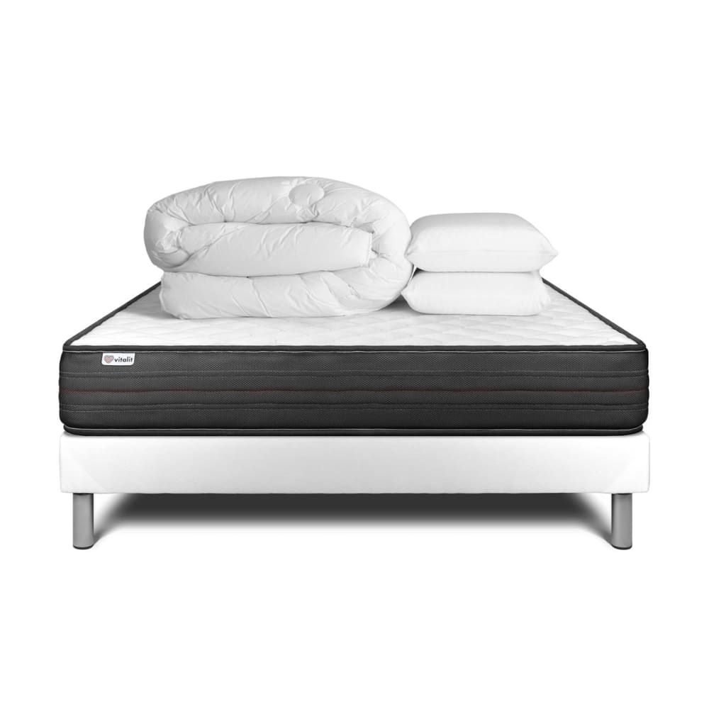 Pack sommier kit matelas Mémoire de forme 180x200 Blanc Complet