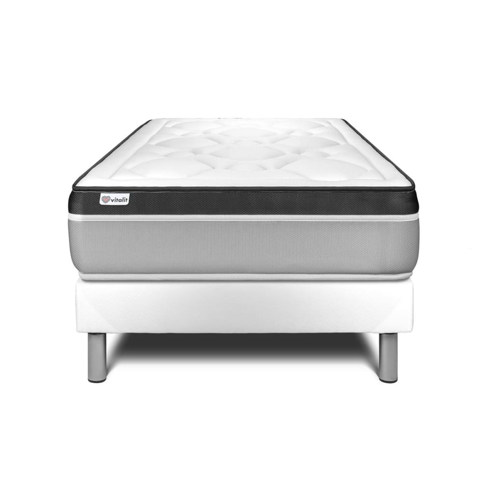 Ensemble 90x200 Matelas Mémoire de forme Sommier kit Blanc