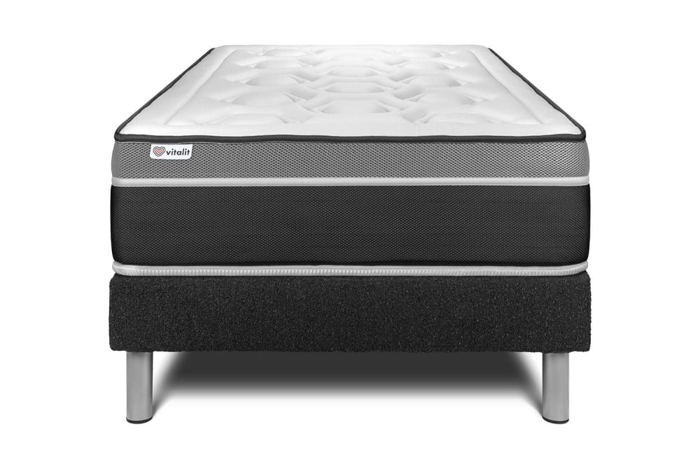 Ensemble 90x200 Matelas Hybride Sommier kit Noir