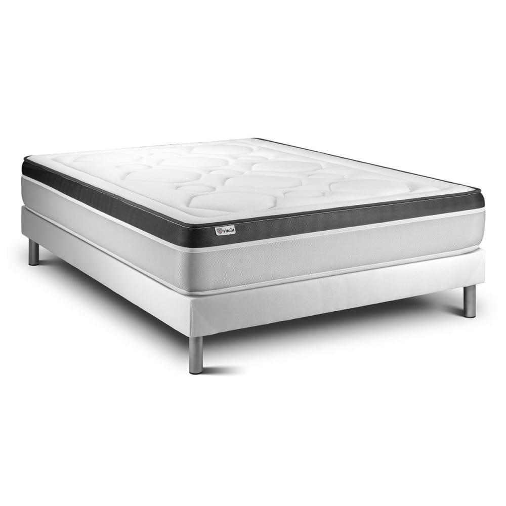 Ensemble 200x200 Matelas Mémoire de forme Sommier kit Blanc