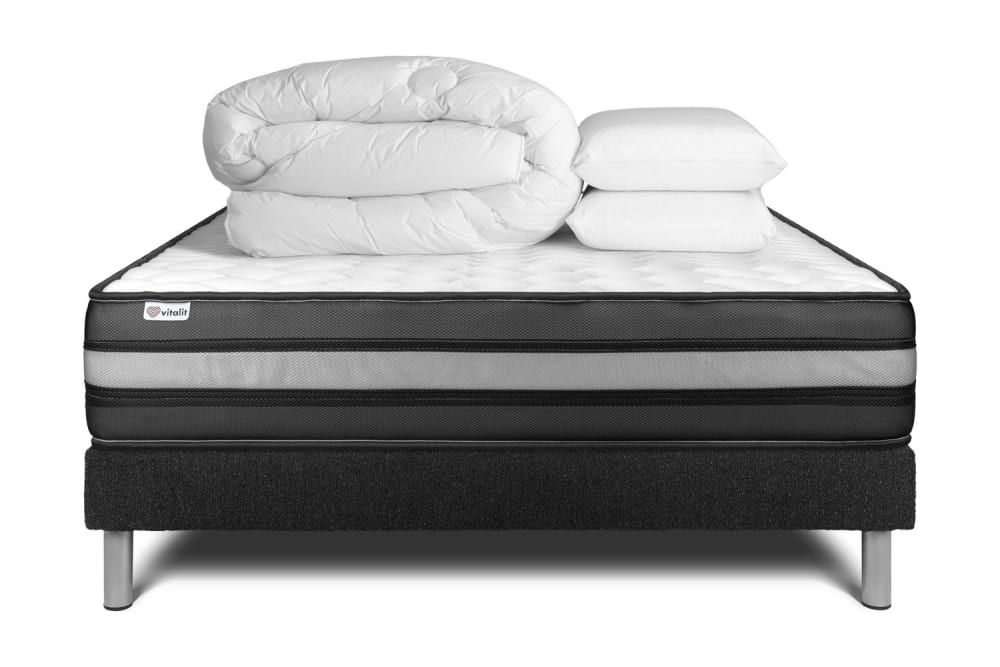 Pack sommier kit matelas Mémoire de forme 140x200 Noir Complet