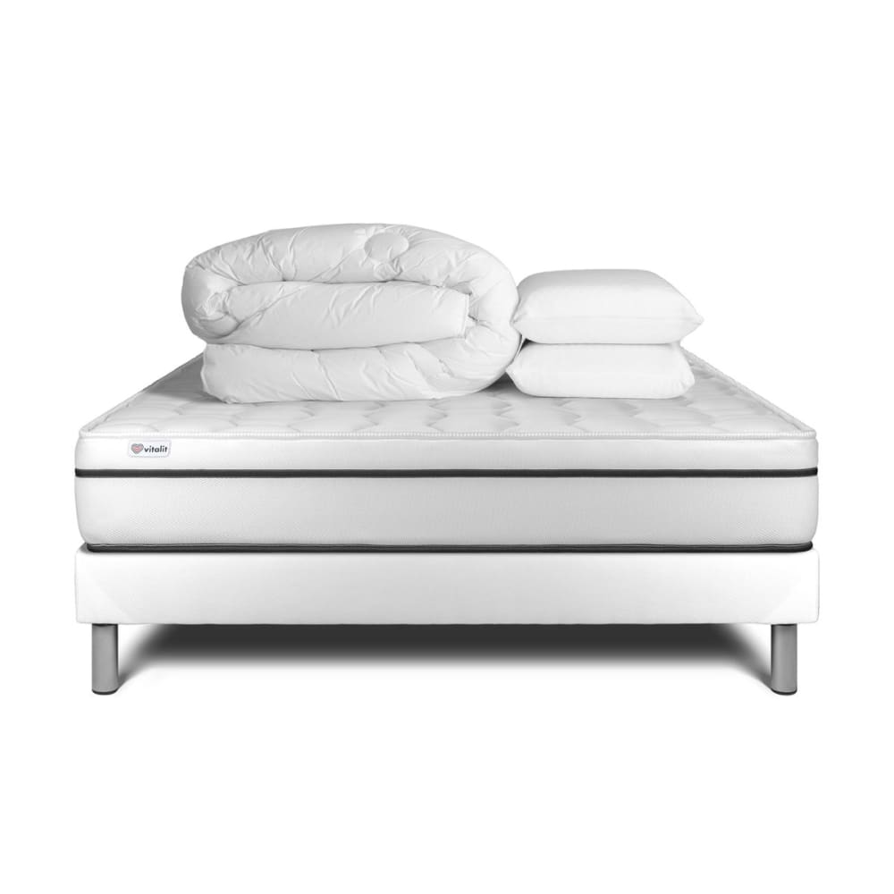 Pack sommier kit matelas Mémoire de forme 200x200 Blanc Complet