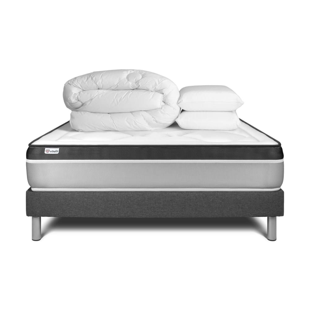 Pack sommier kit matelas Mémoire de forme 160x200 Gris Complet