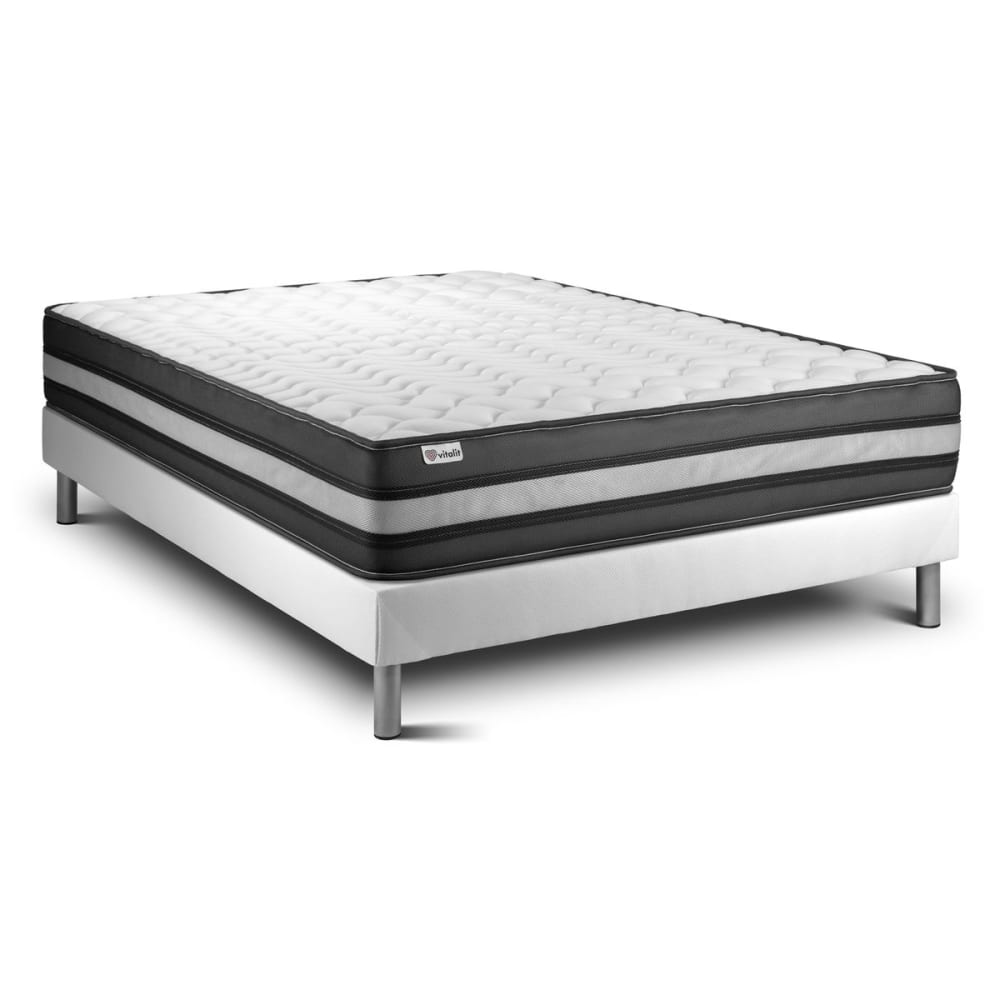 Ensemble 140x190 Matelas Mémoire de forme Sommier Blanc