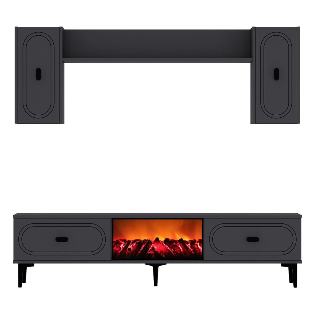 Meuble tv étagères murales cheminée led 150cm gris anthracite Meuble tv étagères murales cheminée led 150cm gris anthracite
