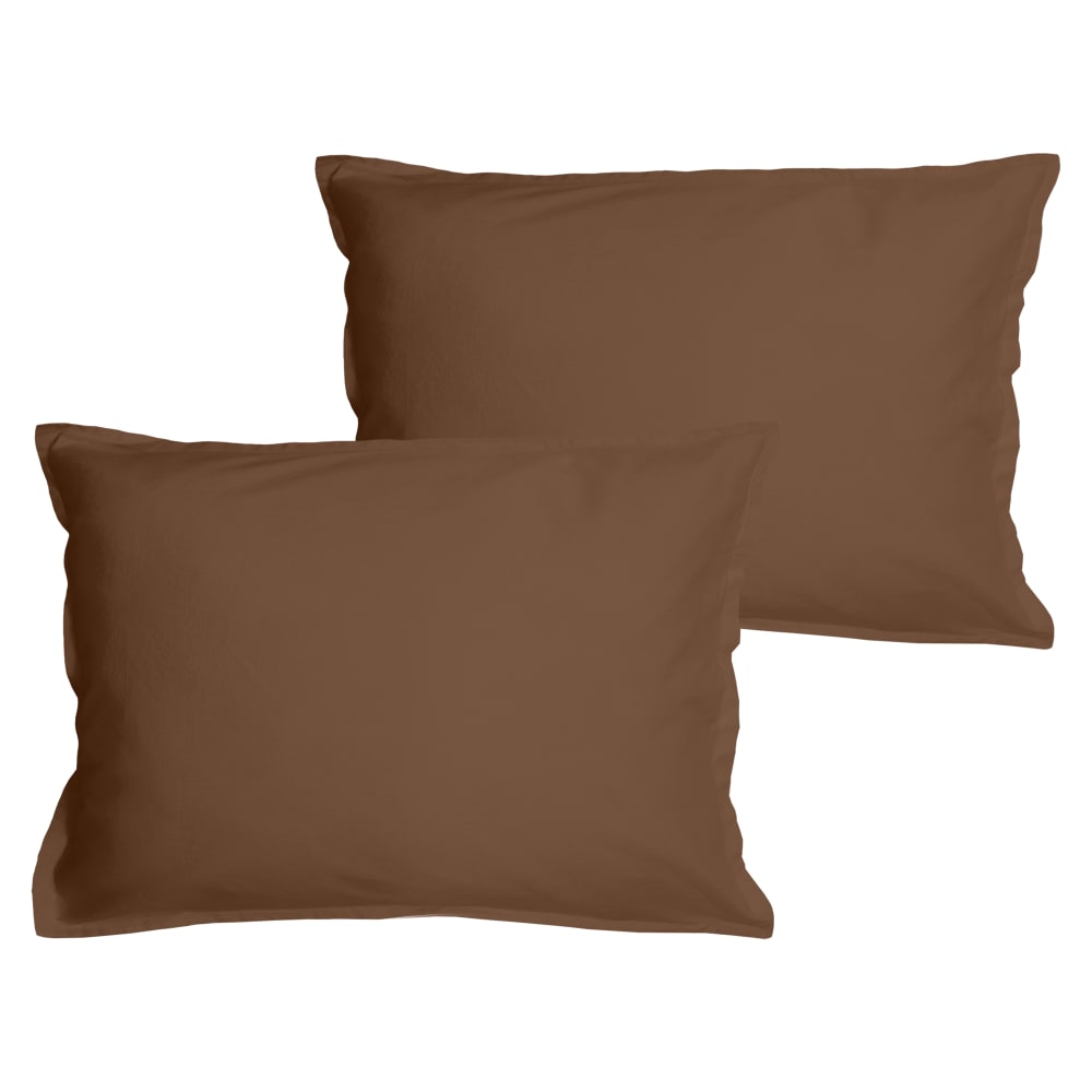 Set de 2 taies d'oreiller unies à volant Chocolat 50x70cm