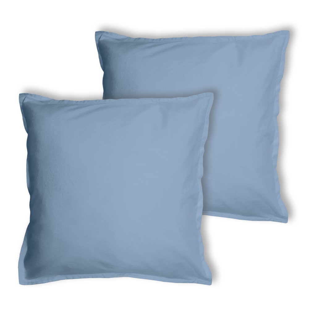 Set de 2 taies d'oreiller unies à volant Bleu orage 65x65cm