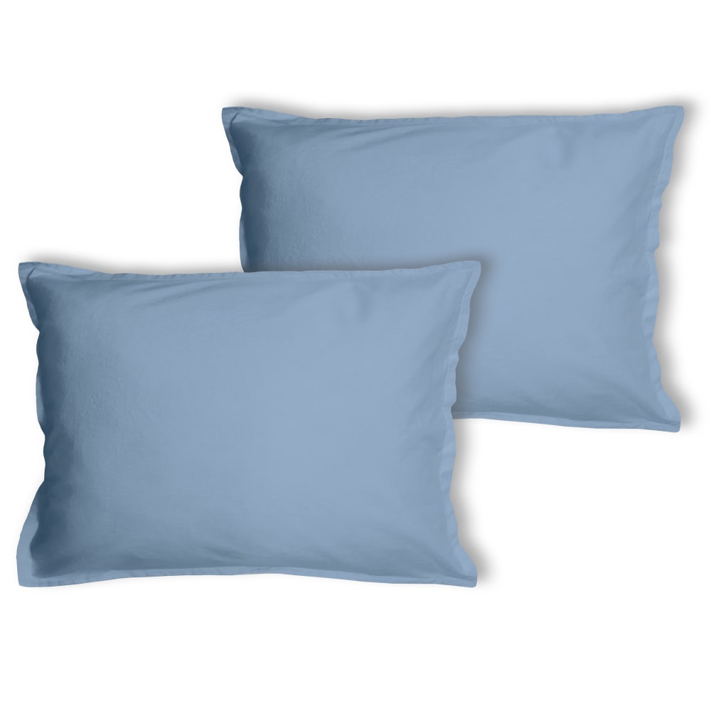 Set de 2 taies d'oreiller unies à volant Bleu orage 50x70cm