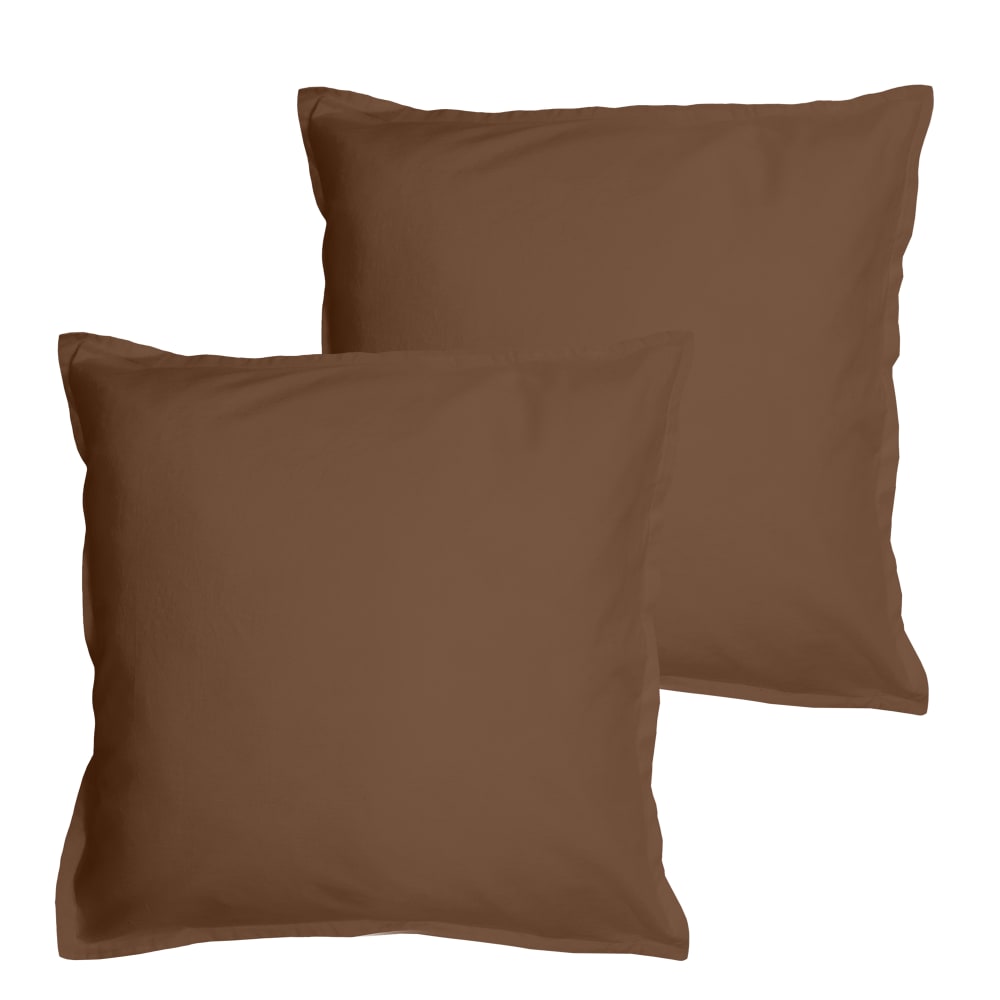 Set de 2 taies d'oreiller unies à volant Chocolat 65x65cm