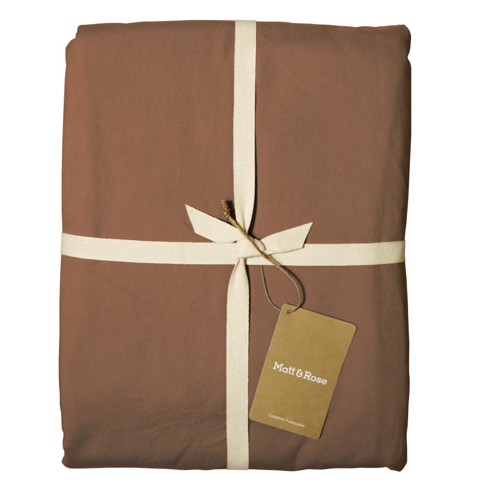 Parure de lit coton lavé taies à franges chocolat 240x220+2x65x65cm — vue 3