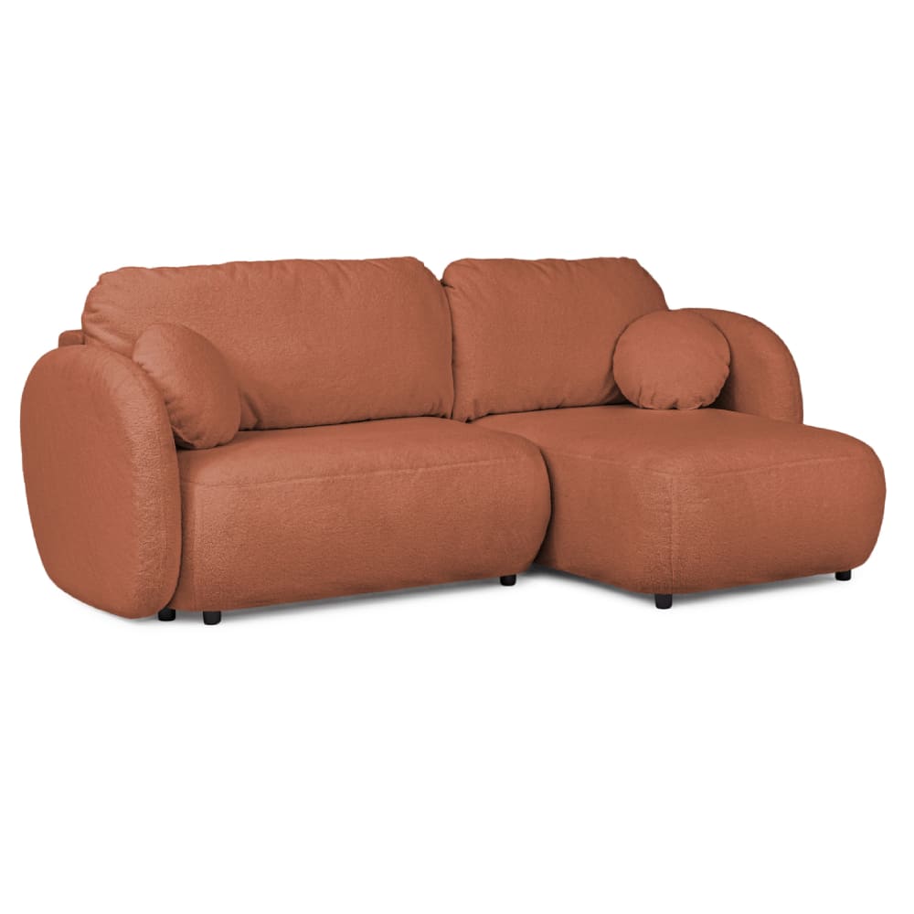 S-Style Modernes Ecksofa mit Schlaffunktion und Stauraum aus Terrakotta Bouclé style modern Rot Holz