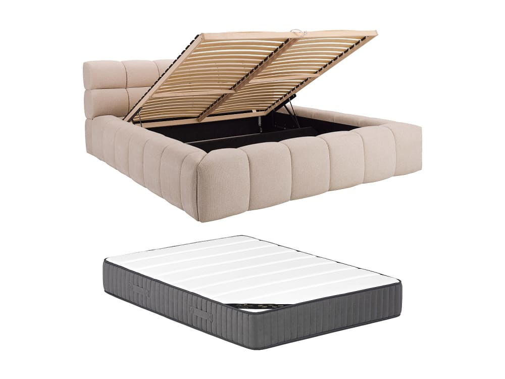 Lit coffre polyester beige 180 x 200 (super king size bed)