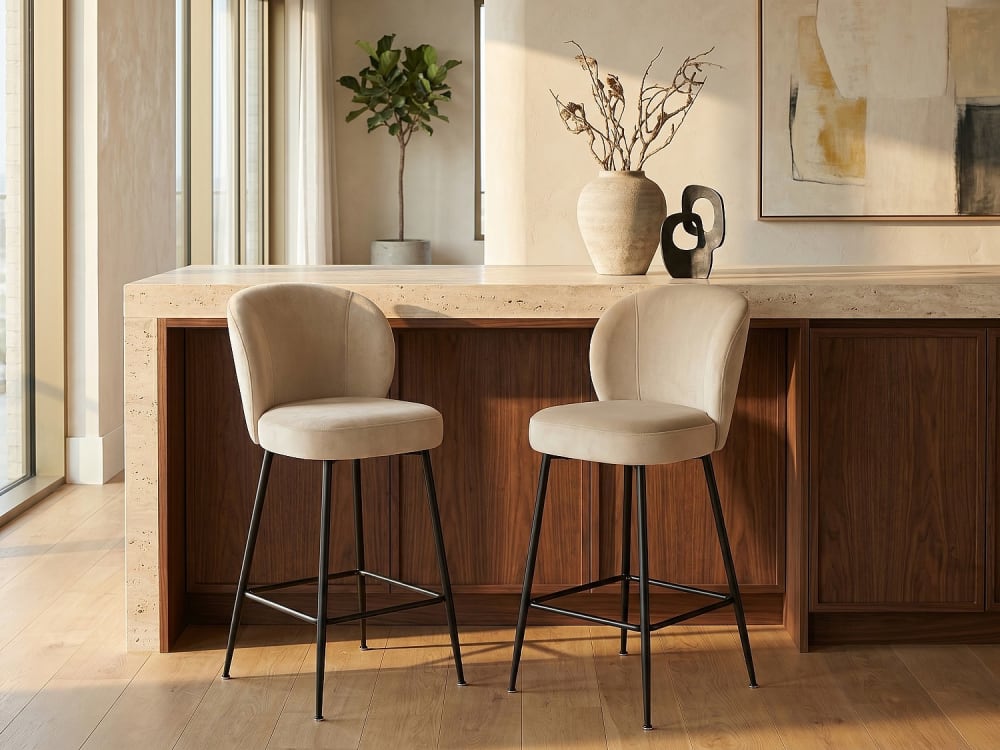 Tabouret de bar velours beige