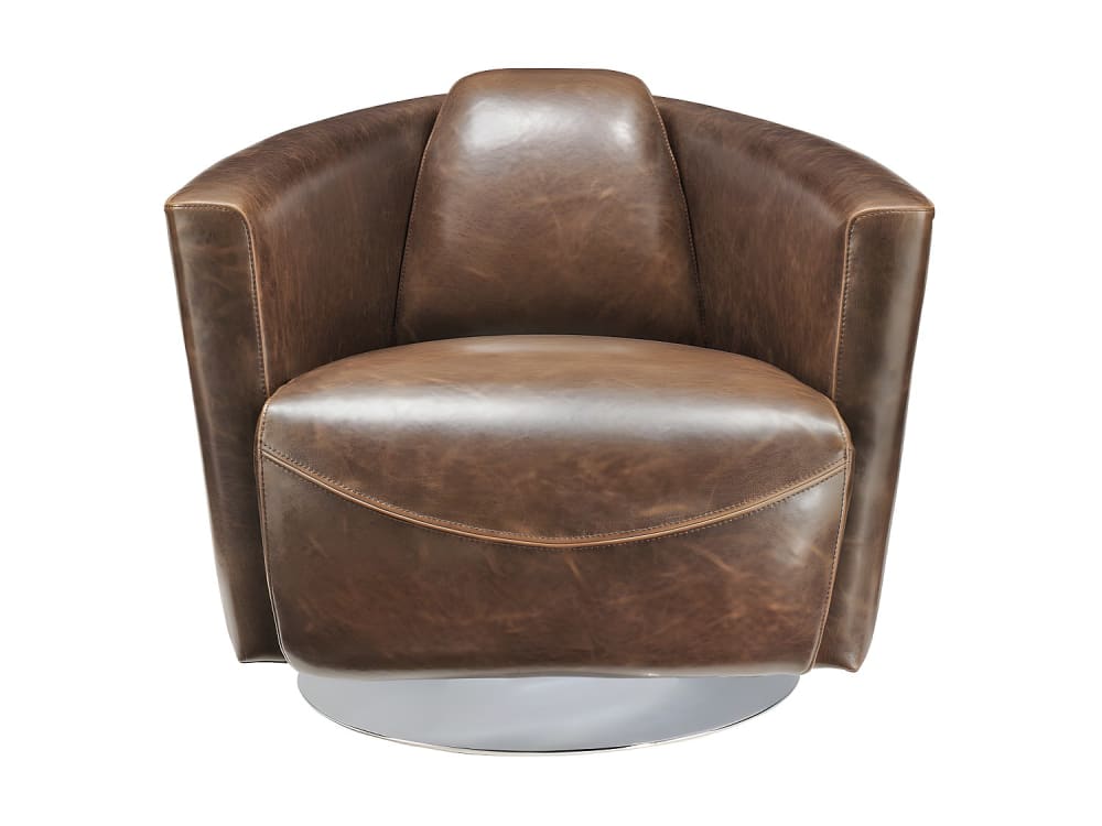 Fauteuil droit croûte de cuir marron chocolat
