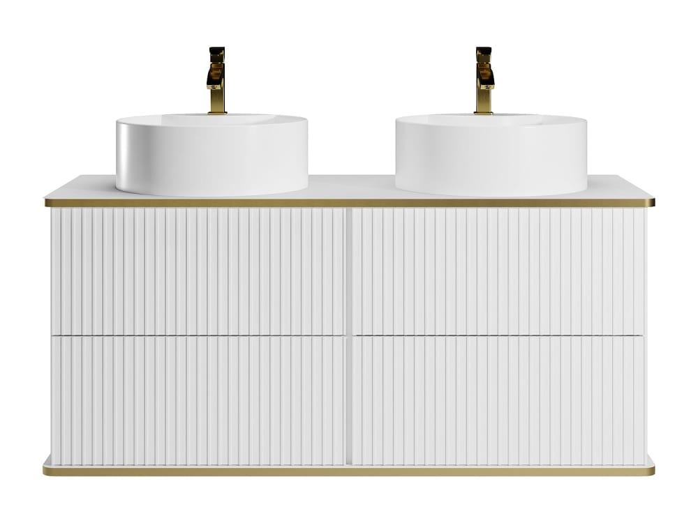 Meuble double vasque effet bois blanc