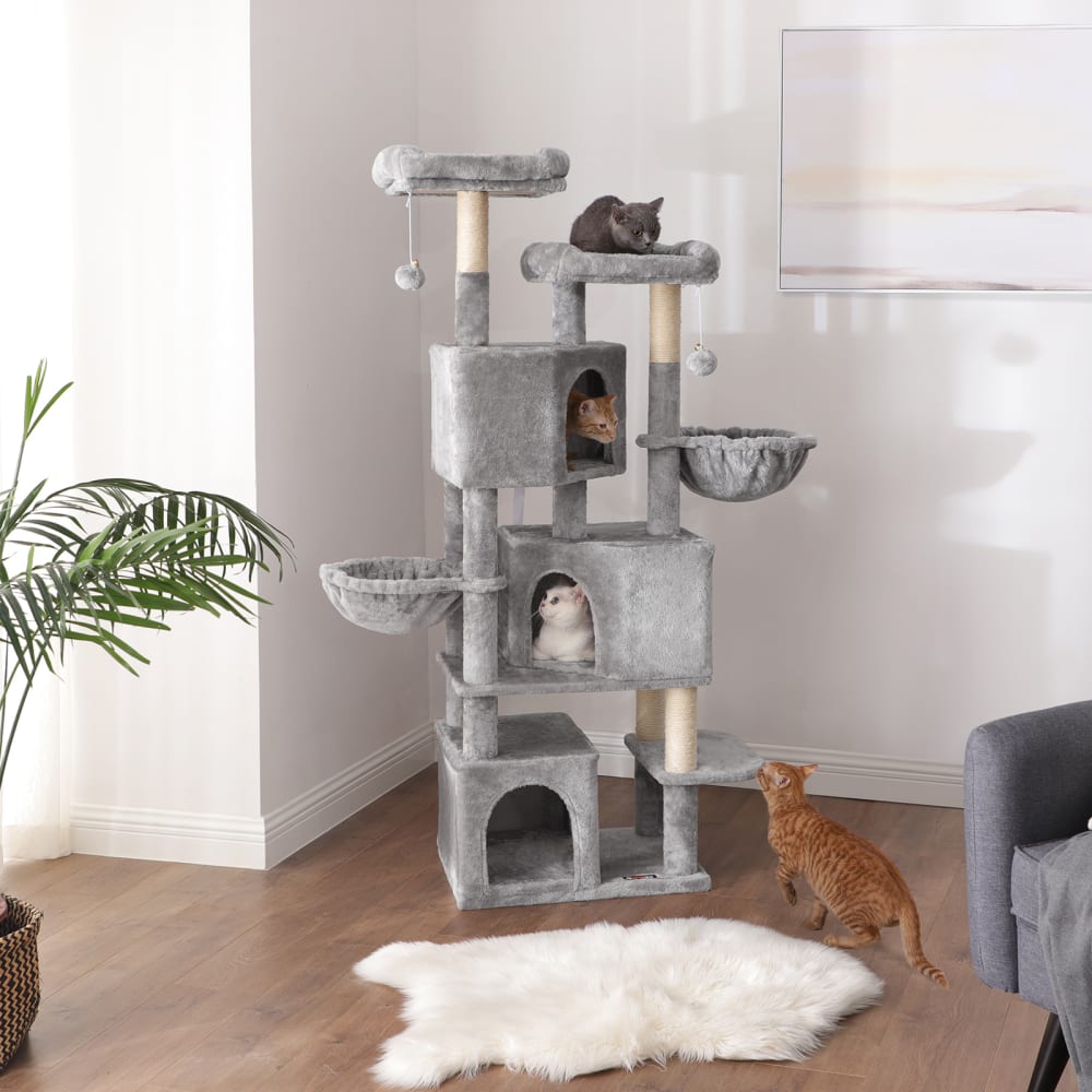 Grand arbre à chat avec 3 niches 164 cm de hauteur gris clair