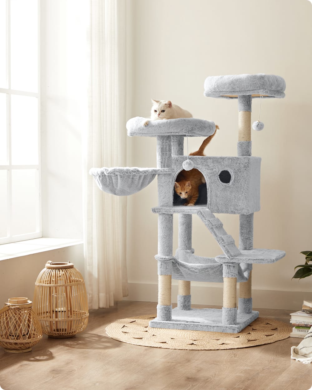 Arbre à chat 135 cm tour de jeux grand doux gris