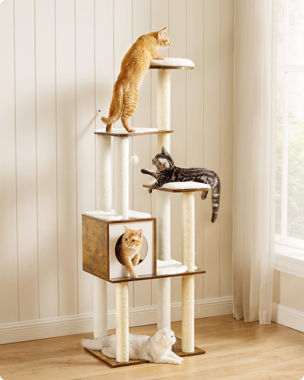 Arbre à chat 165 cm coussins lavables et amovibles marron rustique