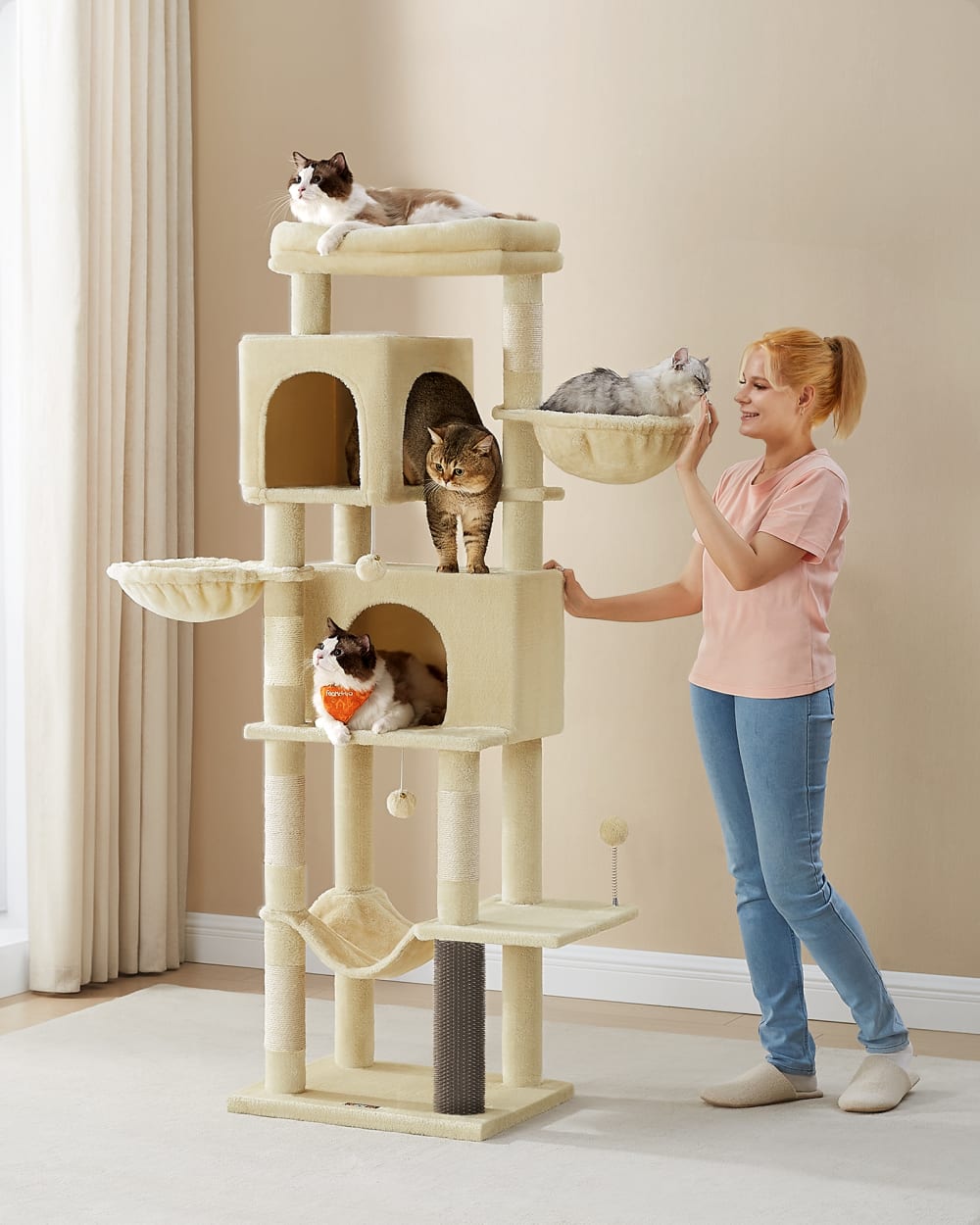 Grand arbre à chat 2 paniers 2 hamac perchoir 174 cm beige