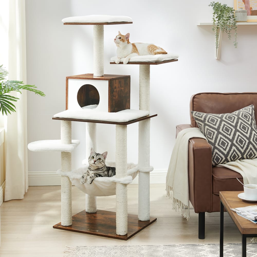 Arbre à chat tour de jeux de 138 cm doux housse lavable marron