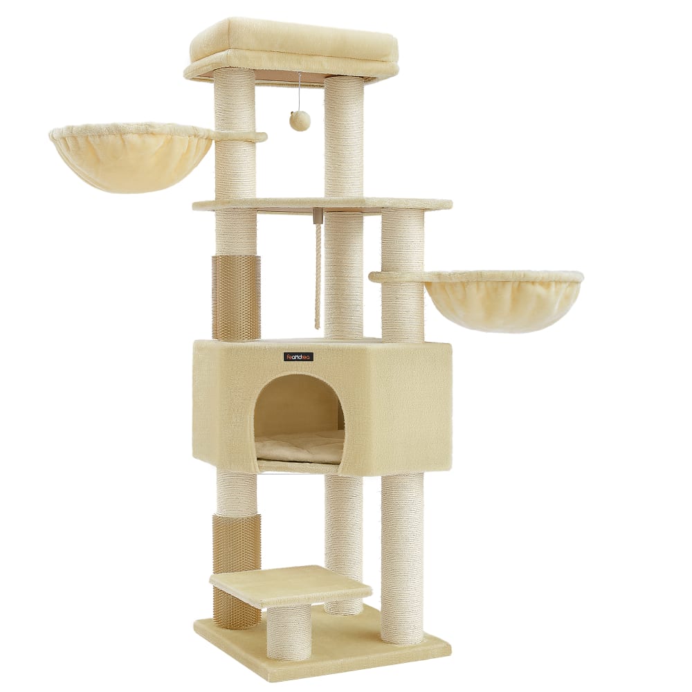 Arbre à chat grand et stable avec tapis chaud 50 x 50 x 160 cm beige